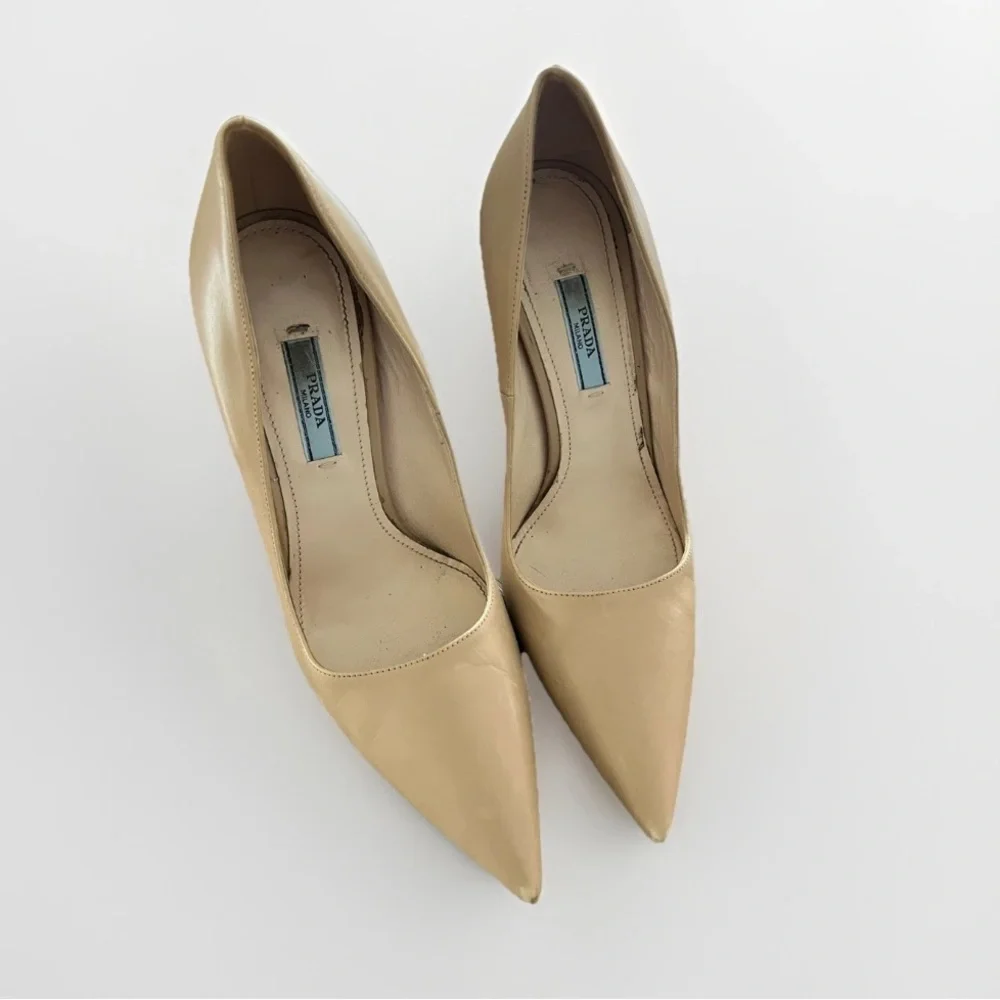 Prada Nude Leather Pointed Toe Pumps 38.5 - Picture 3 of 8